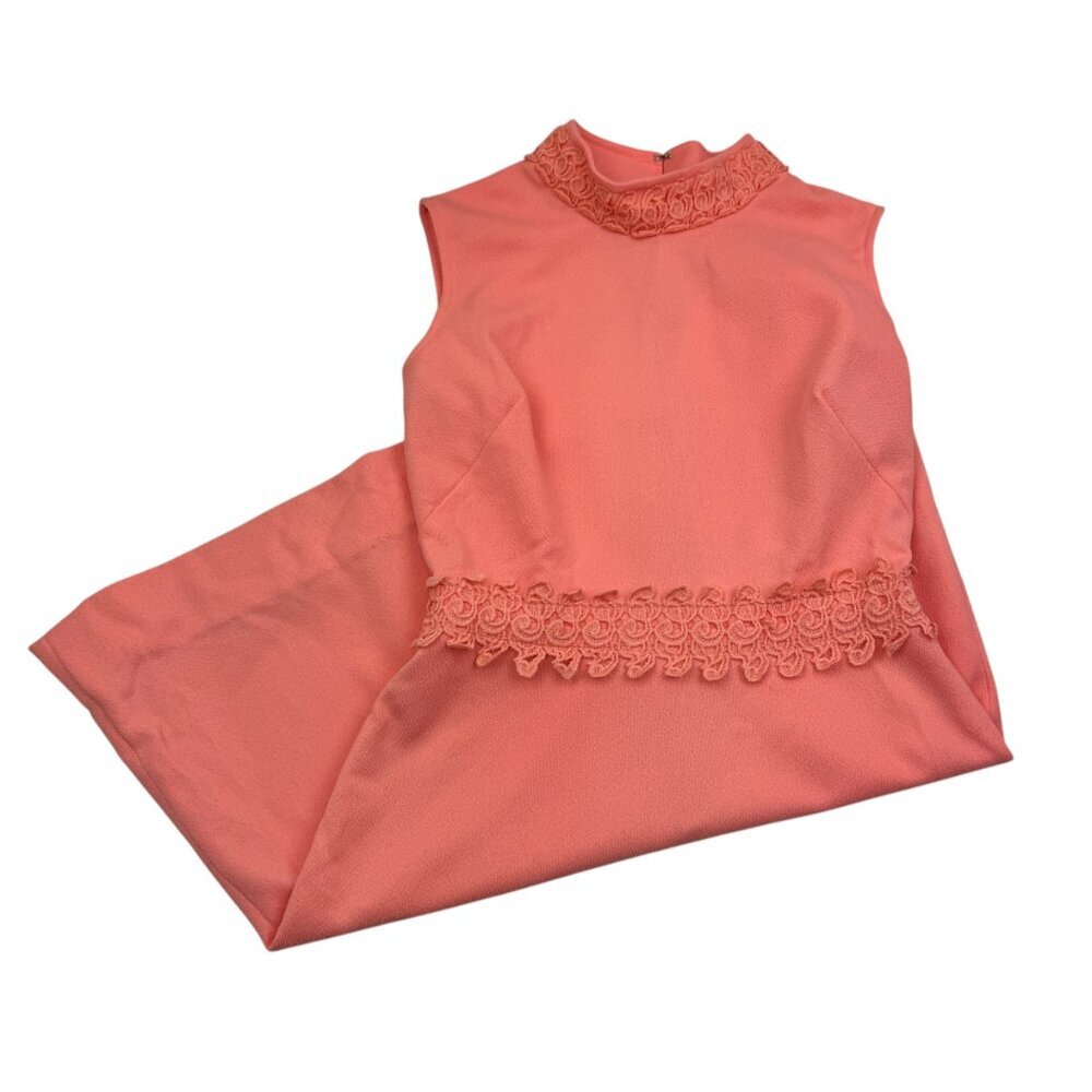 Vintage 50's/60's Crepe Sleeveless Shift Dress With Crochet Detail Women's L